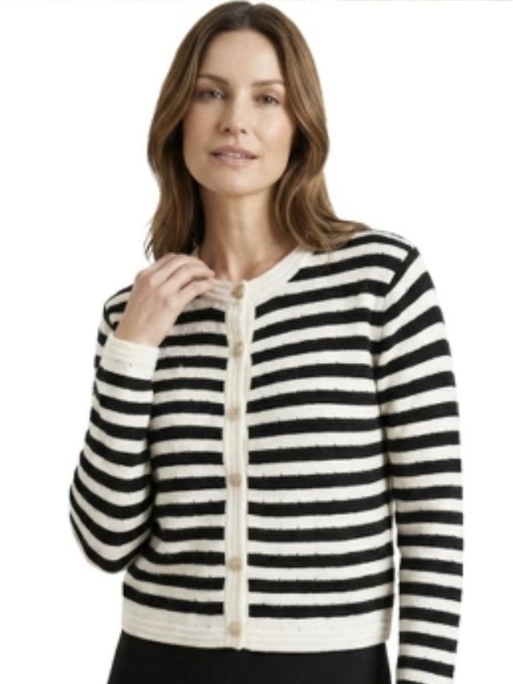 a new day Striped Black and White Button Front Women’s Cardigan Sweater - Size S